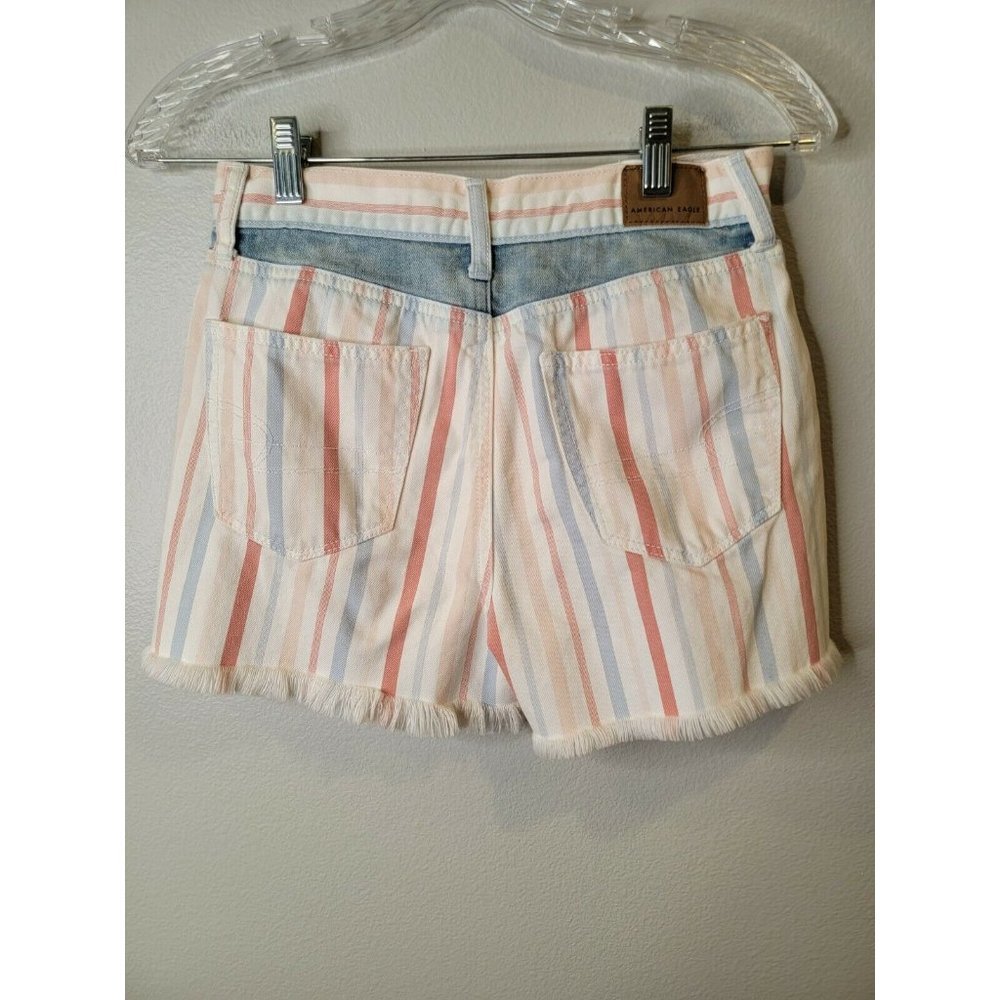 American Eagle Women's Size 0 Blue White Striped High Rise Mom Shorts - Picture 3 of 6